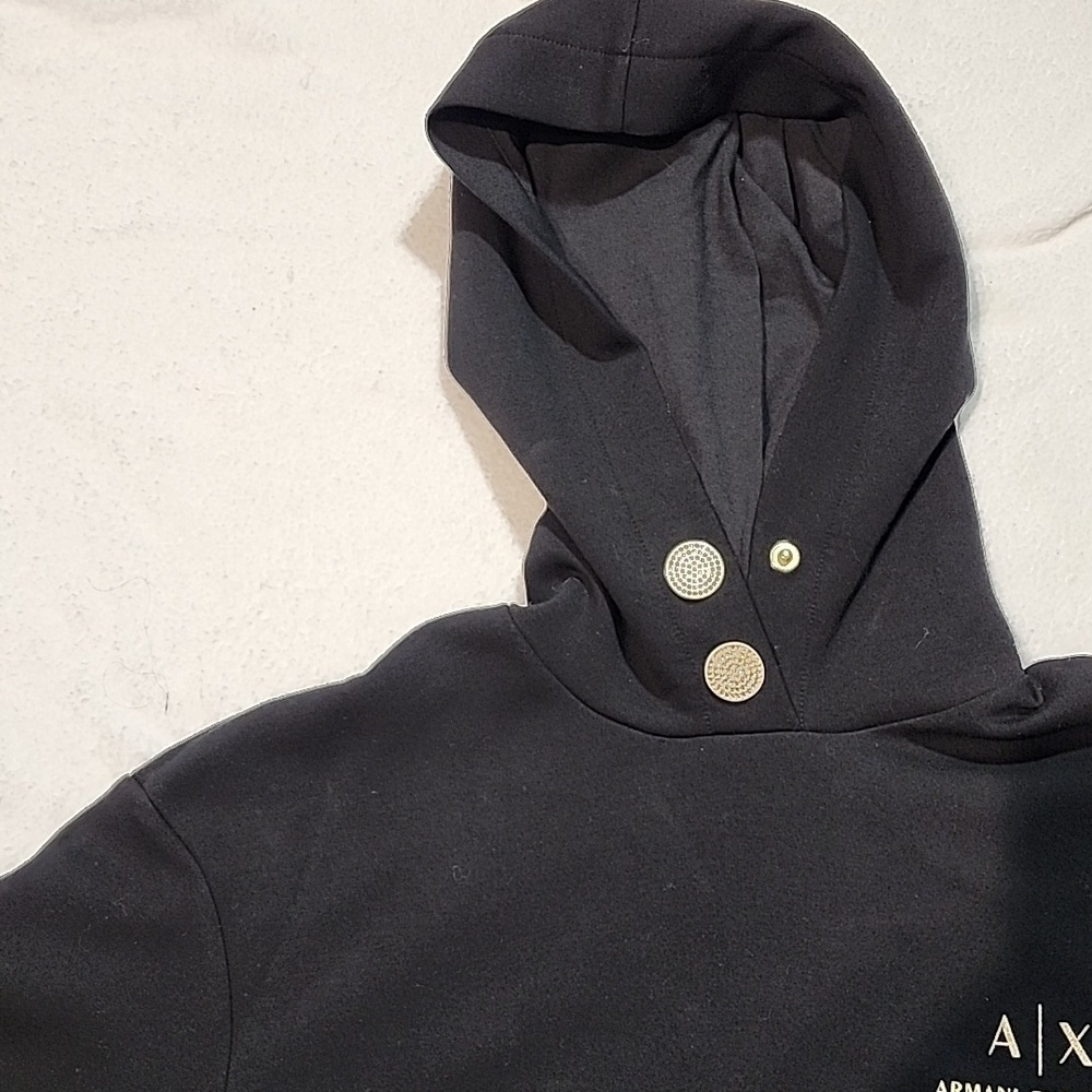 Armani Exchange Black Hoodie with Button Accents - Picture 4 of 7